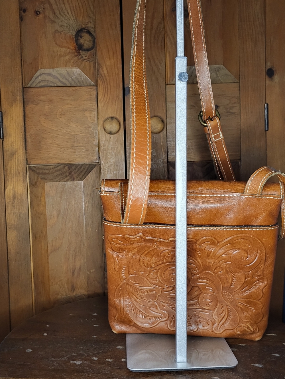Patricia Nash Cognac Tooled Leather Crossbody Bag - Picture 12 of 17
